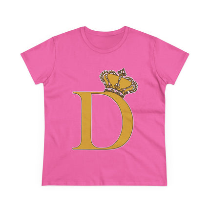 Women's Midweight Cotton Tee, Print Queen Letter D