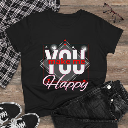 💖 “YOU Make Me Happy” Love Statement Tee – Deep Pink