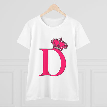 Women's Midweight Cotton Tee, Print Queen Letter D