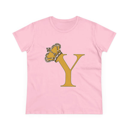 Women's Midweight Cotton Tee, Print Queen Letter Y
