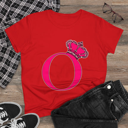 Women's Midweight Cotton Tee, Print Queen Letter O
