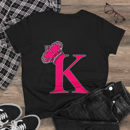 👑 “K” Royal Monogram Tee – Bold in Magenta & Crowned in Pink