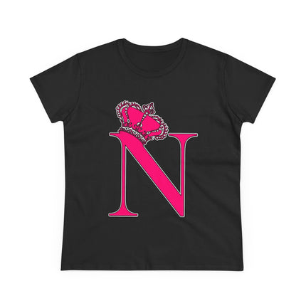 Women's Midweight Cotton Tee, Print Queen Letter  N