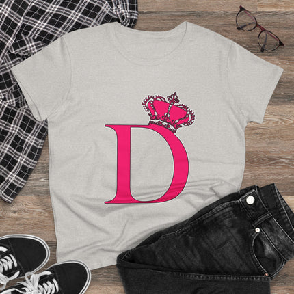 Women's Midweight Cotton Tee, Print Queen Letter D