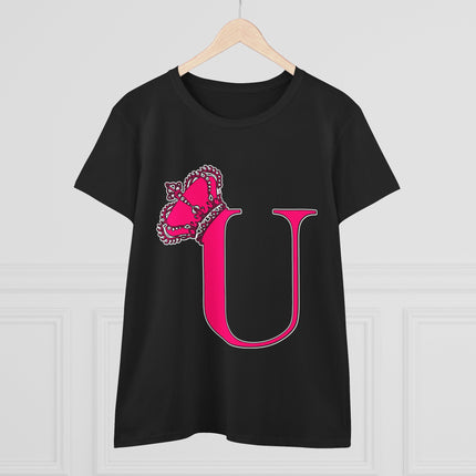 Women's Midweight Cotton Tee, Print Queen Letter U