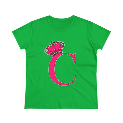 Women's Midweight Cotton Tee, Print Queen Letter C