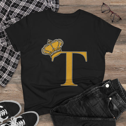 Women's Midweight Cotton Tee, Print Queen Letter T