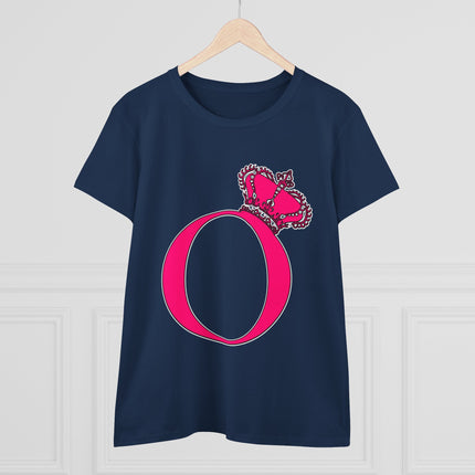 Women's Midweight Cotton Tee, Print Queen Letter O