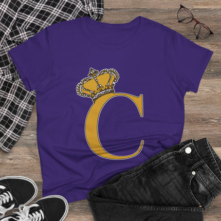 Women's Midweight Cotton Tee, Print Queen Letter C
