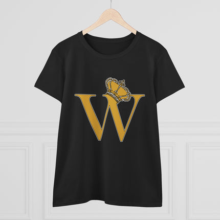 Women's Midweight Cotton Tee, Print Alphabet Letter W