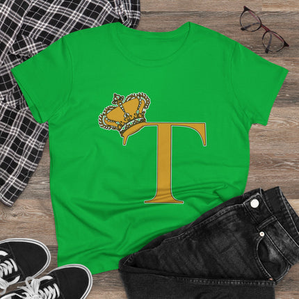 Women's Midweight Cotton Tee, Print Queen Letter T