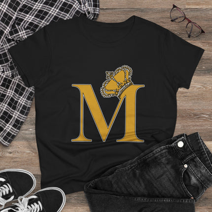 Women's Midweight Cotton Tee, Print Alphabet Letter M