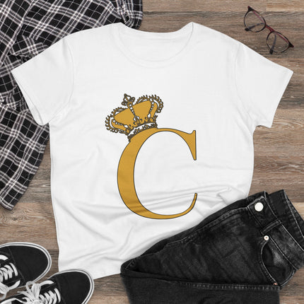 Women's Midweight Cotton Tee, Print Queen Letter C