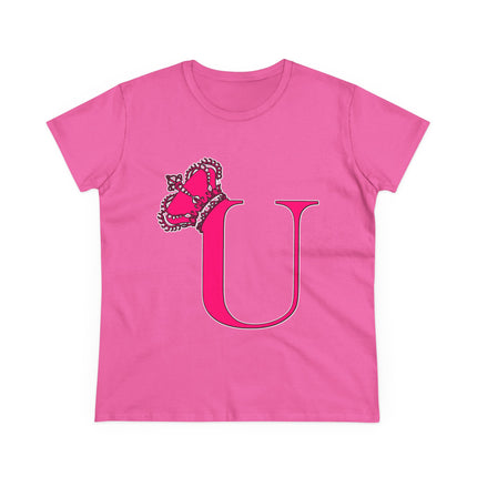 Women's Midweight Cotton Tee, Print Queen Letter U