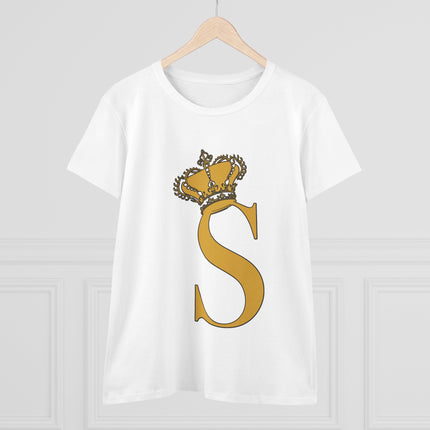 Women's Midweight Cotton Tee, Print Queen Letter S