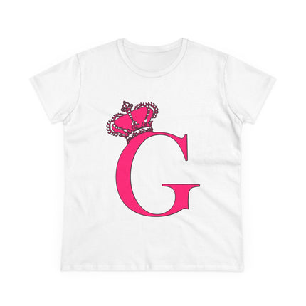 Women's Midweight Cotton Tee, Print Queen Letter G
