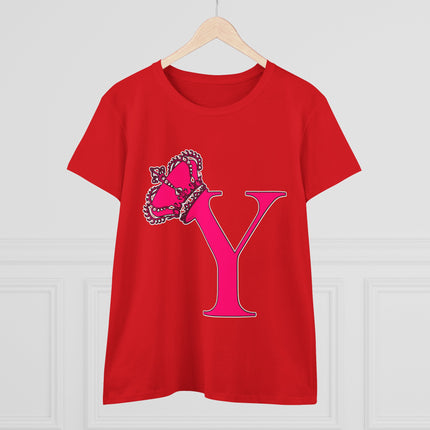 Women's Midweight Cotton Tee, Print Queen Letter Y