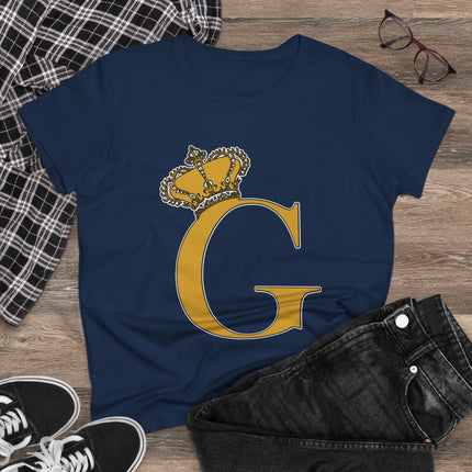 Women's Midweight Cotton Tee, Print Queen Letter G