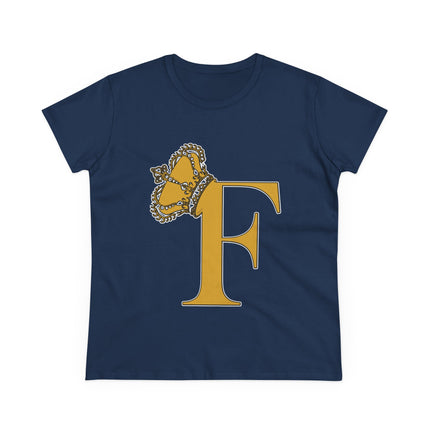 Women's Midweight Cotton Tee. Print Queen Letter F