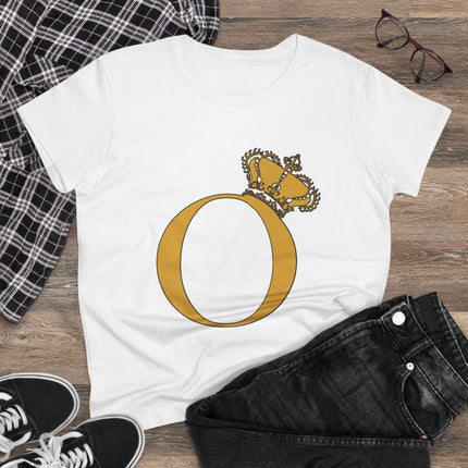 Women's Midweight Cotton Tee, Print Alphabet Letter O