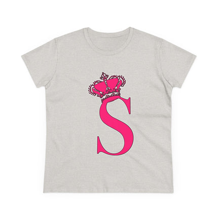 Women's Midweight Cotton Tee, Print Queen Letter S