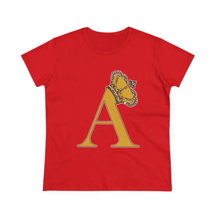 Print Queen Letter A, Women's Midweight Cotton Tee