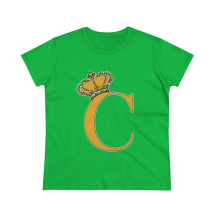 Women's Midweight Cotton Tee, Print Queen Letter C