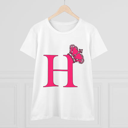 Women's Midweight Cotton Tee, Print Queen Letter H