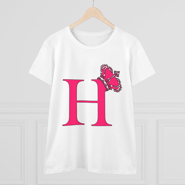 Women's Midweight Cotton Tee, Print Queen Letter H