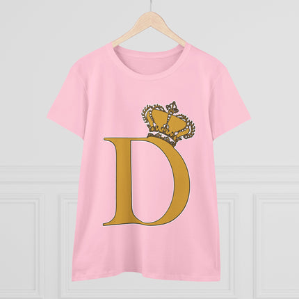 Women's Midweight Cotton Tee, Print Queen Letter D