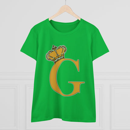Women's Midweight Cotton Tee, Print Queen Letter G