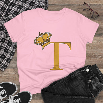 Women's Midweight Cotton Tee, Print Queen Letter T