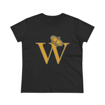 Women's Midweight Cotton Tee, Print Alphabet Letter W