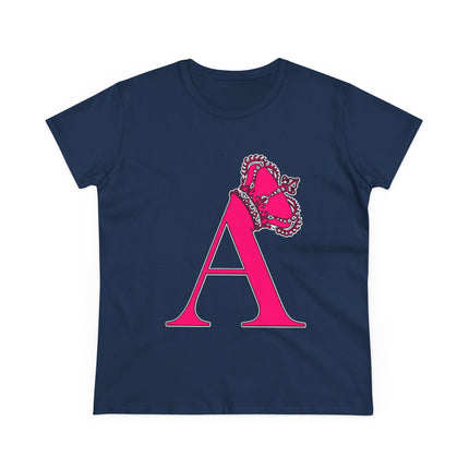 Women's Midweight Cotton Tee, Print Alphabet Letter A