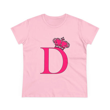 Women's Midweight Cotton Tee, Print Queen Letter D