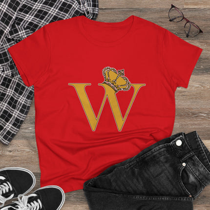 Women's Midweight Cotton Tee, Print Alphabet Letter W