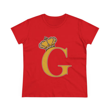 Women's Midweight Cotton Tee, Print Queen Letter G