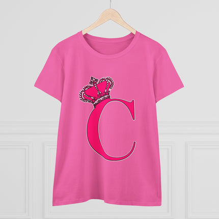 Women's Midweight Cotton Tee, Print Queen Letter C