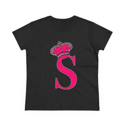 Women's Midweight Cotton Tee, Print Queen Letter S