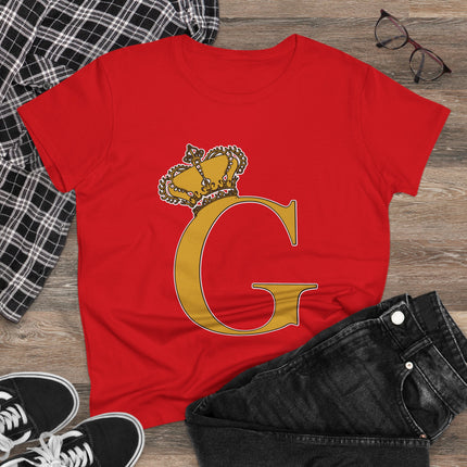 Women's Midweight Cotton Tee, Print Queen Letter G