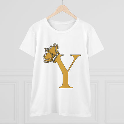 Women's Midweight Cotton Tee, Print Queen Letter Y