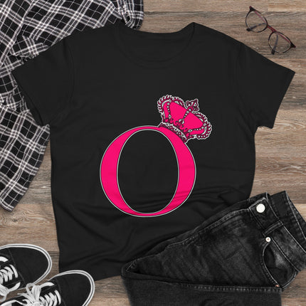 Women's Midweight Cotton Tee, Print Queen Letter O