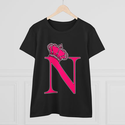 Women's Midweight Cotton Tee, Print Queen Letter  N