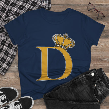 Women's Midweight Cotton Tee, Print Queen Letter D