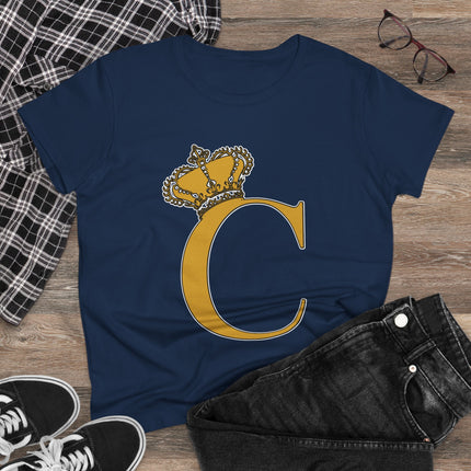 Women's Midweight Cotton Tee, Print Queen Letter C