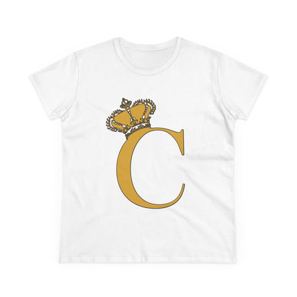 Women's Midweight Cotton Tee, Print Queen Letter C