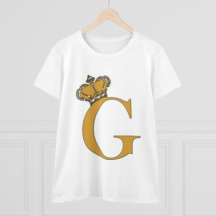 Women's Midweight Cotton Tee, Print Queen Letter G