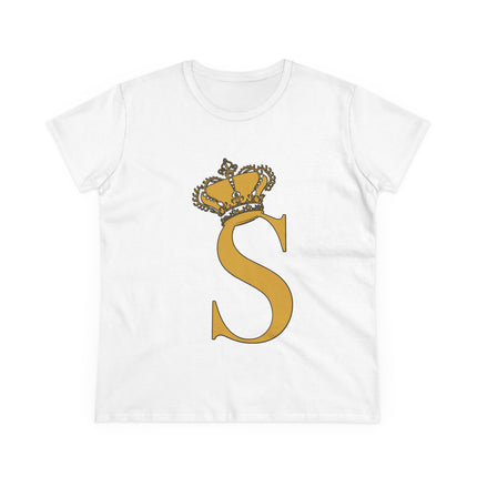Women's Midweight Cotton Tee, Print Queen Letter S