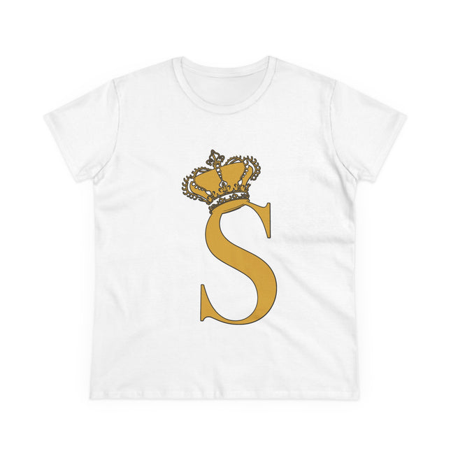 Women's Midweight Cotton Tee, Print Queen Letter S