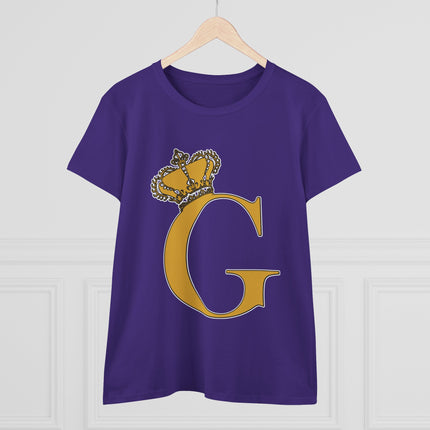 Women's Midweight Cotton Tee, Print Queen Letter G